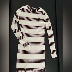 Forever 21 White, Black and pink Striped long sleeves Dress